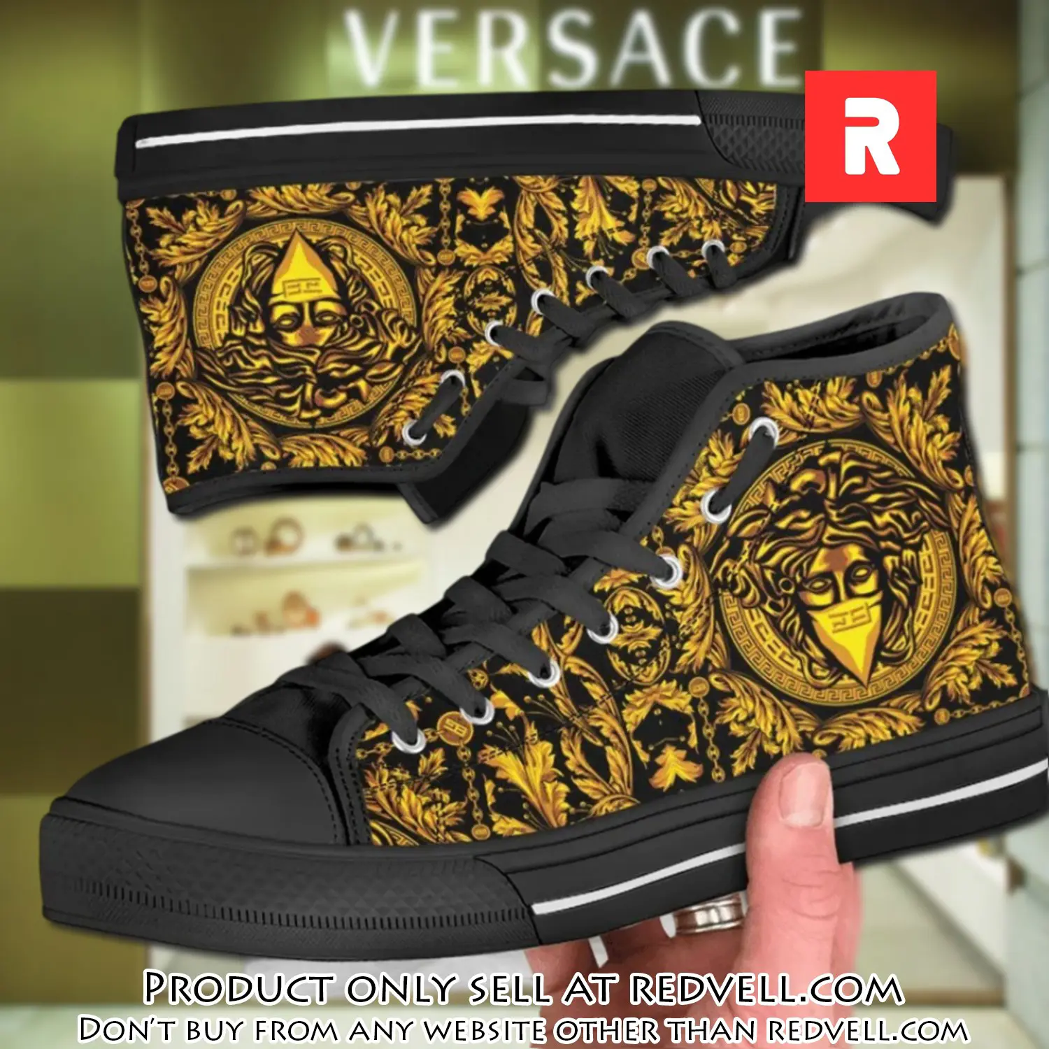 Versace medusa black gold high top canvas shoes luxury brand gifts for men women rv4140780